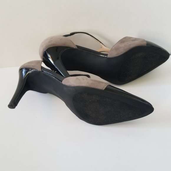 Cato Vintage Gray Taupe and Black Suede and Patent Leather T-Strap size 8 - Picture 5 of 9
